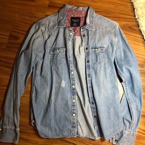 American Eagle Distressed Jean Button Up Shirt